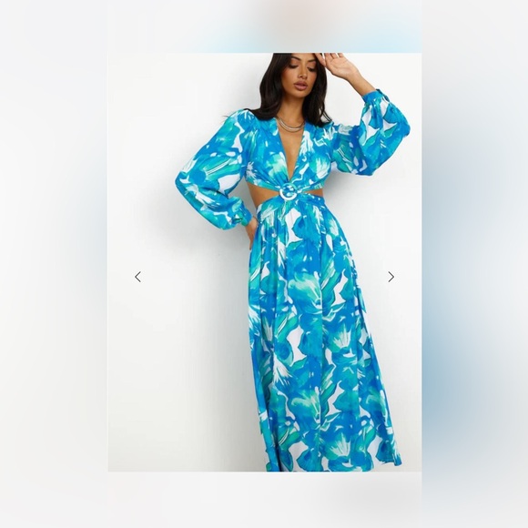 Tropical Blue Cutout Maxi Dress - Picture 2 of 7
